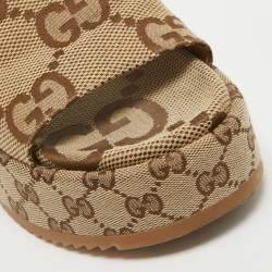 Gucci Brown/Beige GG Canvas Platform Slide Sandals Size 37