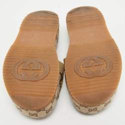 Gucci Brown/Beige GG Canvas Platform Slide Sandals Size 37