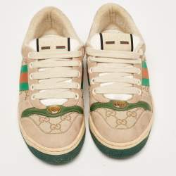 Gucci Multicolor Nubuck and Leather Screener Sneakers Size 37