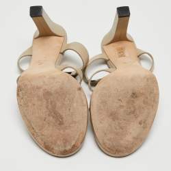 Gucci Beige Leather Strappy Slide Sandals Size 38