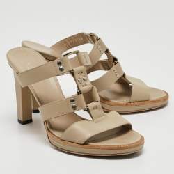 Gucci Beige Leather Strappy Slide Sandals Size 38