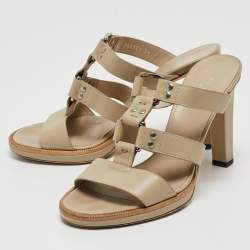 Gucci Beige Leather Strappy Slide Sandals Size 38
