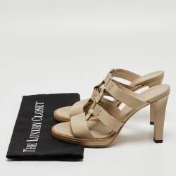 Gucci Beige Leather Strappy Slide Sandals Size 38