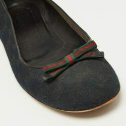 Pre Owned Gucci Black GG Canvas Web Bow Ballet Flats Size 40.5