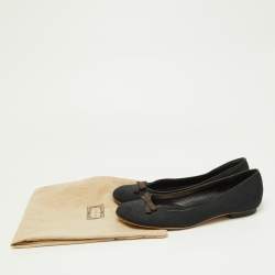 Pre Owned Gucci Black GG Canvas Web Bow Ballet Flats Size 40.5