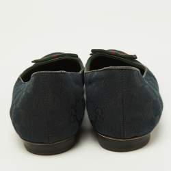 Pre Owned Gucci Black GG Canvas Web Bow Ballet Flats Size 40.5