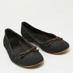 Pre Owned Gucci Black GG Canvas Web Bow Ballet Flats Size 40.5