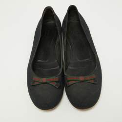 Pre Owned Gucci Black GG Canvas Web Bow Ballet Flats Size 40.5
