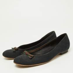 Pre Owned Gucci Black GG Canvas Web Bow Ballet Flats Size 40.5