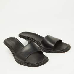 Gucci Black Leather Slide Sandals Size 39