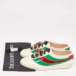 Gucci Tricolor Patent Falacer Crystal Embellished Low Top  Sneakers Size 38
