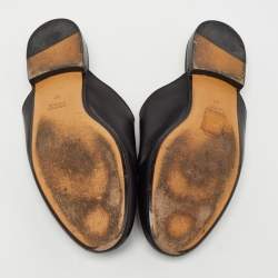 Gucci Black Leather Rose Embroidered Princetown Horsebit Flat Mules Size 37