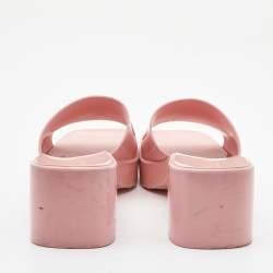 Gucci Pink Rubber Embossed Logo Block Heel Slide Sandals Size 39