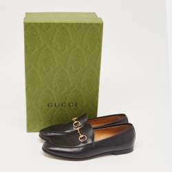 Gucci Black Leather Jordaan Loafers Size 36