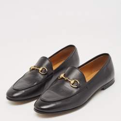 Gucci Black Leather Jordaan Loafers Size 36