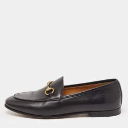 Gucci Black Leather Jordaan Loafers Size 36