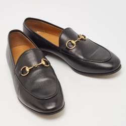 Gucci Black Leather Jordaan Loafers Size 36