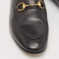 Gucci Black Leather Jordaan Loafers Size 36