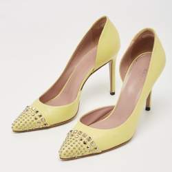 Gucci Yellow Leather Studded D'orsay Pointed Toe Pumps Size 36.5