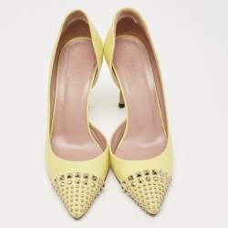 Gucci Yellow Leather Studded D'orsay Pointed Toe Pumps Size 36.5