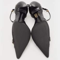 Pre Owned Gucci Black Leather Horsebit Studded Pointed Toe Ankle Strap Pumps Size 36