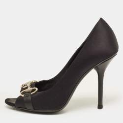 Gucci Black Satin Hollywood Peep Toe Pumps Size 36