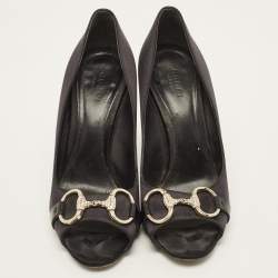 Gucci Black Satin Hollywood Peep Toe Pumps Size 36