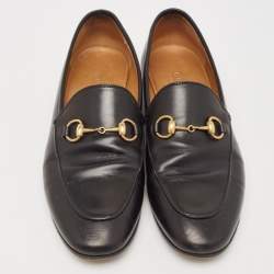 Gucci Black Leather Jordaan Slip On Loafers Size 36