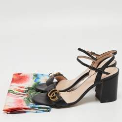 Gucci Black Leather GG Marmont Black Heel Ankle Strap Sandals Size 39