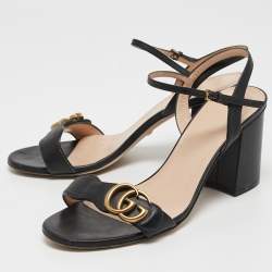 Gucci Black Leather GG Marmont Black Heel Ankle Strap Sandals Size 39