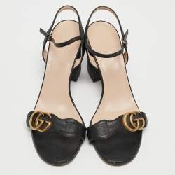 Gucci Black Leather GG Marmont Black Heel Ankle Strap Sandals Size 39