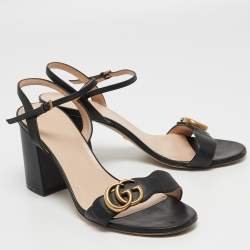 Gucci Black Leather GG Marmont Black Heel Ankle Strap Sandals Size 39