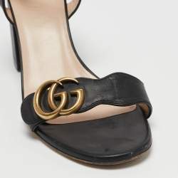Gucci Black Leather GG Marmont Black Heel Ankle Strap Sandals Size 39