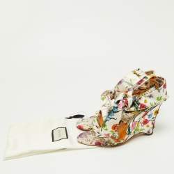 Gucci Floral Printed Satin Ankle Strap Wedge Sandals Size 38.5