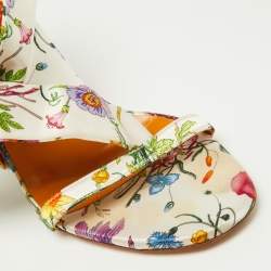 Gucci Floral Printed Satin Ankle Strap Wedge Sandals Size 38.5