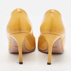 Pre Owned Gucci Yellow Patent Leather Horsebit Peep Toe Pumps Size 39