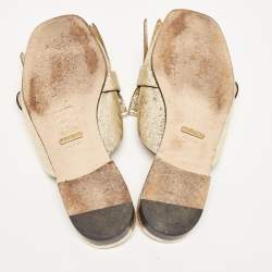 Pre Owned Gucci Gold Crinkled Leather GG Marmont Flat Mules Size 37.5
