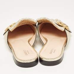 Pre Owned Gucci Gold Crinkled Leather GG Marmont Flat Mules Size 37.5