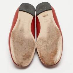 Pre Owned Gucci Red Scalloped Leather Interlocking G Faux Pearl Ballet Flats Size 40