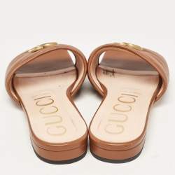 Gucci Brown Matelasse Leather GG Marmont Flat Slides Size 41