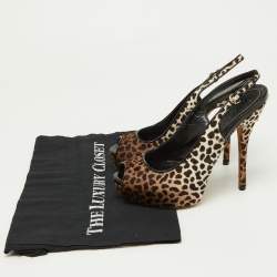 Gucci Brown/White Leopard Print Calfhair Sofia Platform Slingback Sandals Size 36