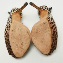 Gucci Brown/White Leopard Print Calfhair Sofia Platform Slingback Sandals Size 36