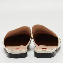Pre Owned Gucci Cream Leather Bee and Star Embroidered Princetown Flat Mules Size 41.5