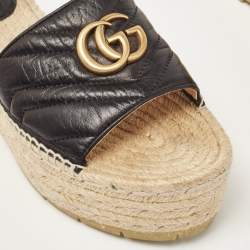 Gucci Black Leather GG Marmont  Slide Espadrilles Size 39.5 