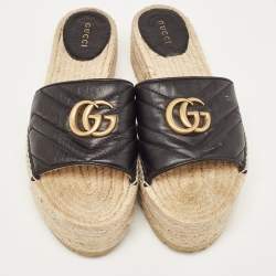 Gucci Black Leather GG Marmont  Slide Espadrilles Size 39.5 
