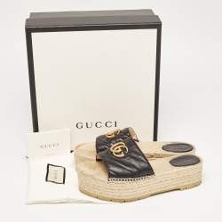 Gucci Black Leather GG Marmont  Slide Espadrilles Size 39.5 