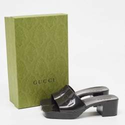 Gucci Black Rubber Logo Embossed Platform Slide Sandals Size 38