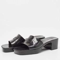 Gucci Black Rubber Logo Embossed Platform Slide Sandals Size 38