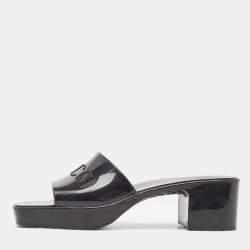Gucci Black Rubber Logo Embossed Platform Slide Sandals Size 38