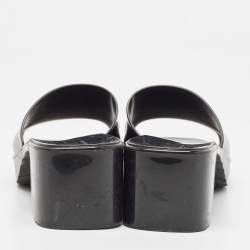 Gucci Black Rubber Logo Embossed Platform Slide Sandals Size 38